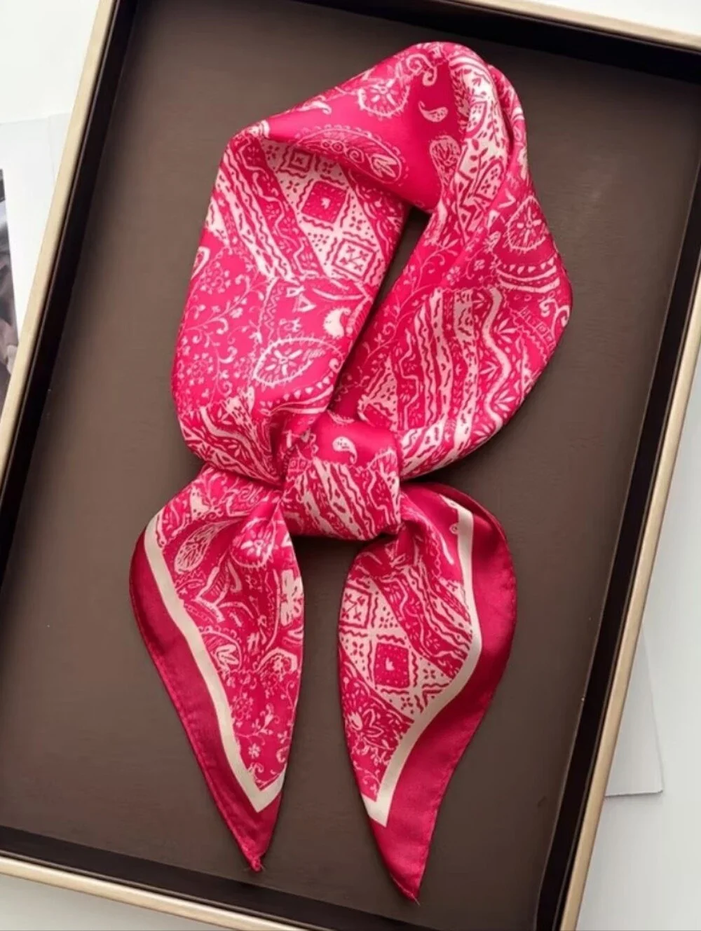 Silk -feel Pink Paisley Scarf Head Scarf, Neck Scarf